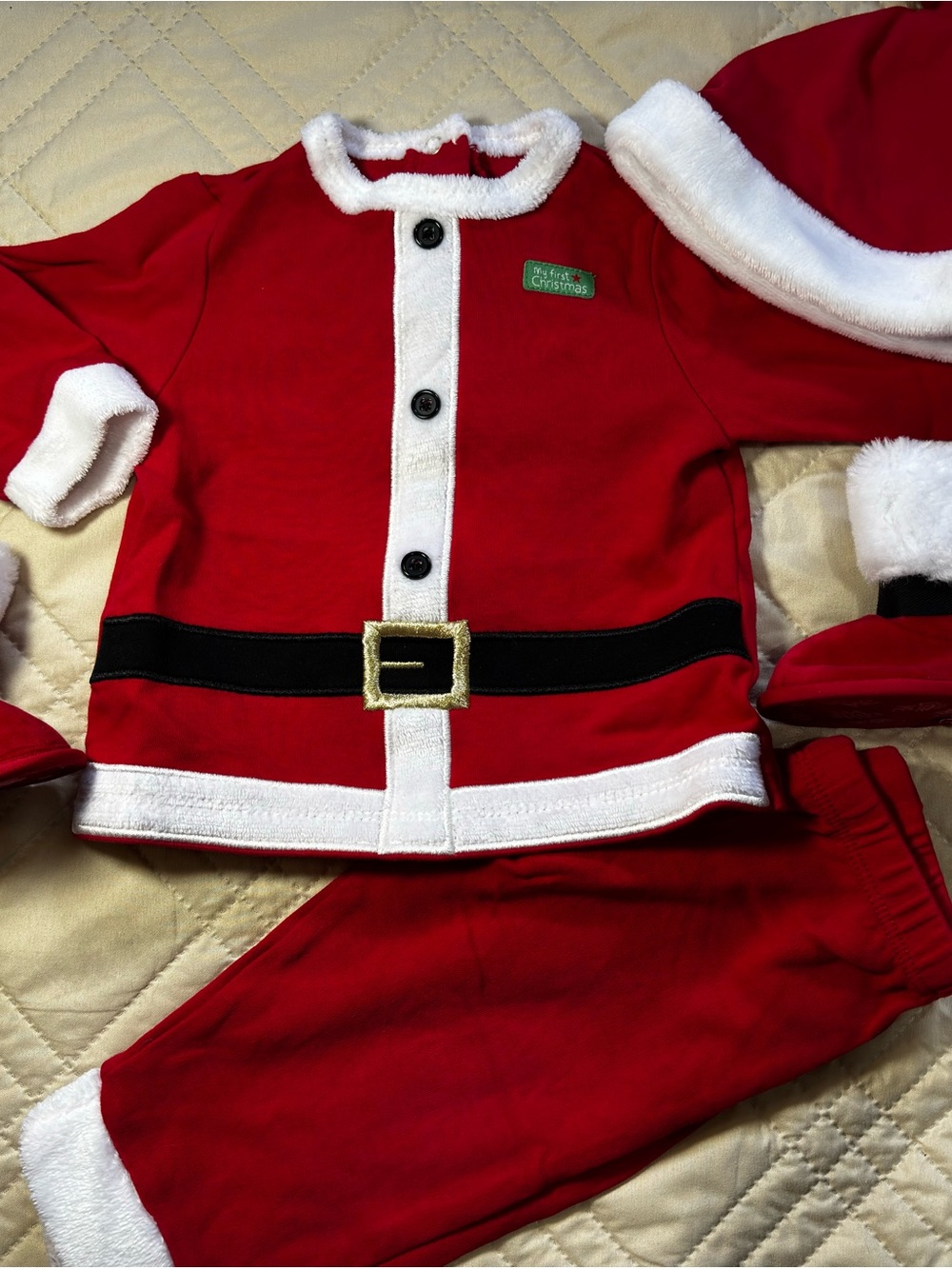 Little Me 9M Santa-Style ‘My First Christmas’ Set with White Trim- 4 pieces